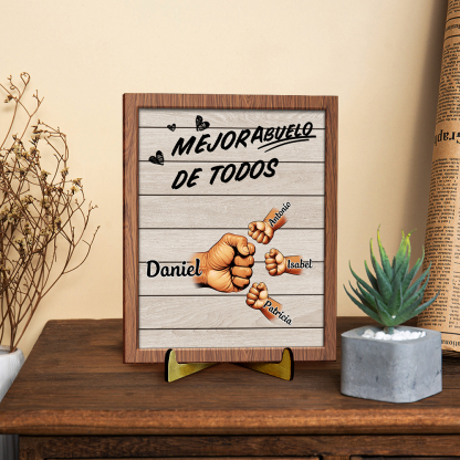 Lámina personalizada de puño con 2-9 nombres en madera, regalo único para papá o abuelo | Jessemade