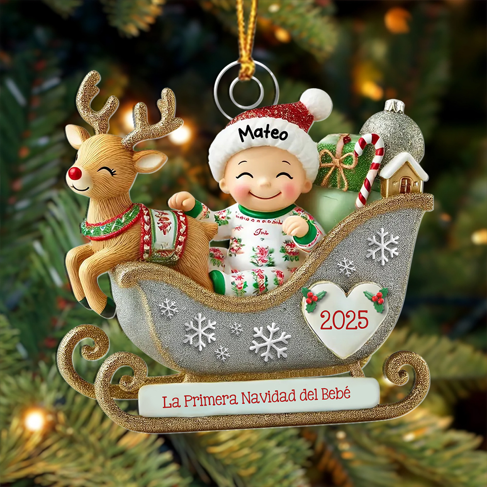 Adorno de trineo personalizado para la primera Navidad del bebé