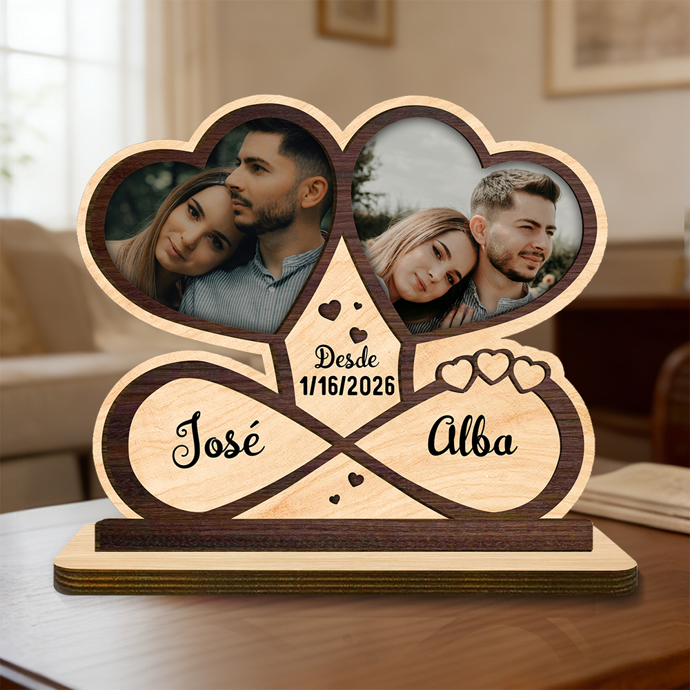 Placa de madera personalizada con fotos, nombres y fecha: decoración romántica para parejas