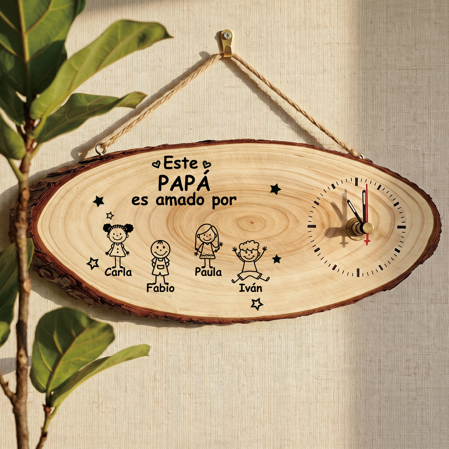 Reloj Personalizado de Madera con 1-10 Nombres y Figuras Infantiles, Regalo para Papá o Abuelo