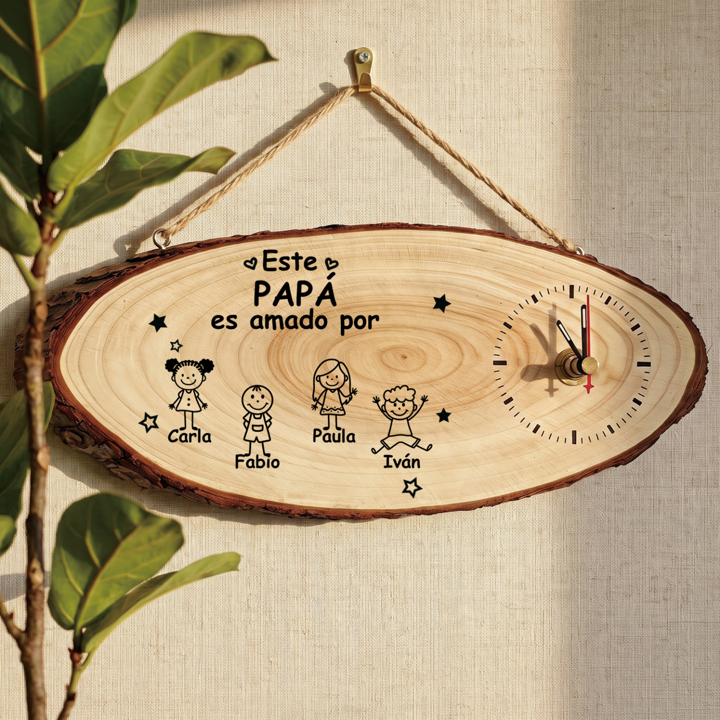 Reloj Personalizado de Madera con 1-10 Nombres y Figuras Infantiles, Regalo para Papá o Abuelo