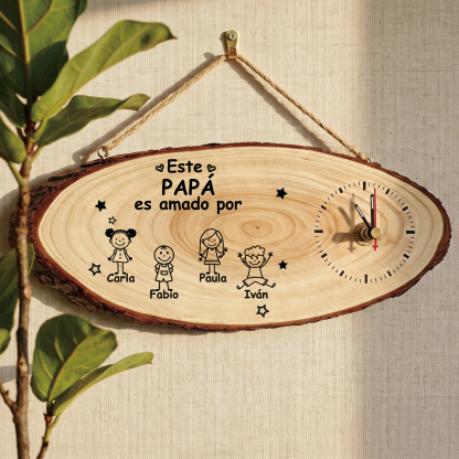 Reloj Personalizado de Madera con 1-10 Nombres y Figuras Infantiles, Regalo para Papá o Abuelo