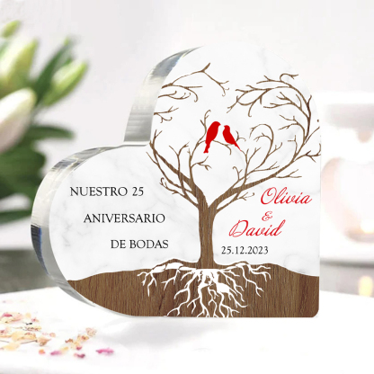 Navidad-Placa de acrílico en forma de corazón aniversario de bodas con número, fecha y nombres personalizados-Jessemade ES