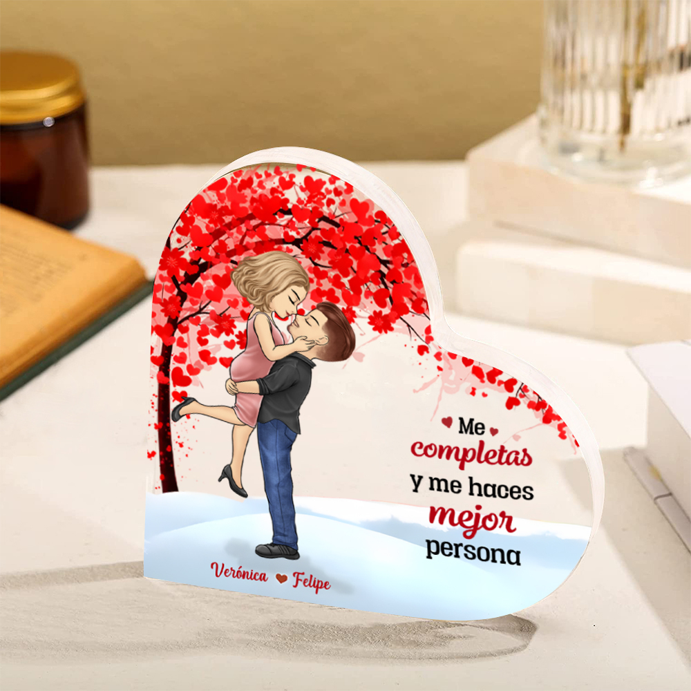 Placa de acrílico en forma de corazón para pareja con 2 nombres y figuras personalizados | Jessemade