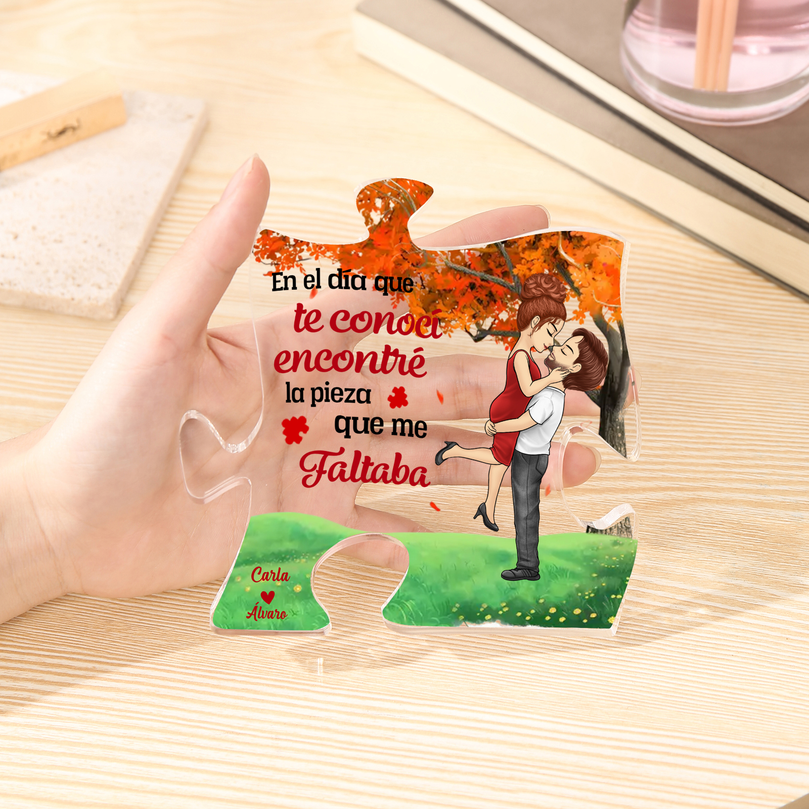 Placa de acrílico en forma de rompecabezas para pareja con 2 nombres y figuras personalizados | Jessemade