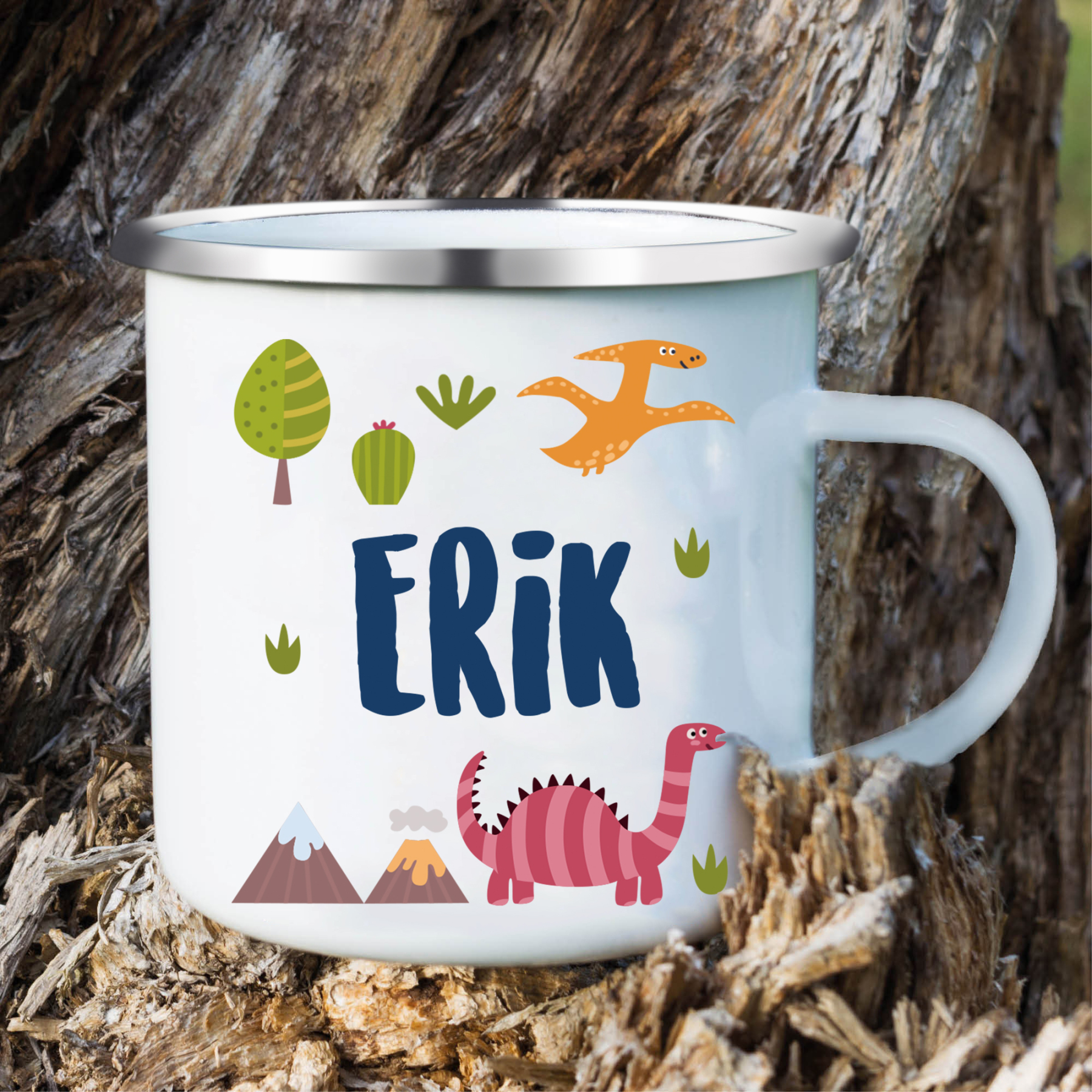 Vuelta al cole-Taza para niños "dinosaurios" con 1 nombre personalizado