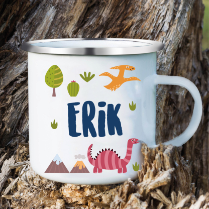 Vuelta al cole-Taza para niños "dinosaurios" con 1 nombre personalizado