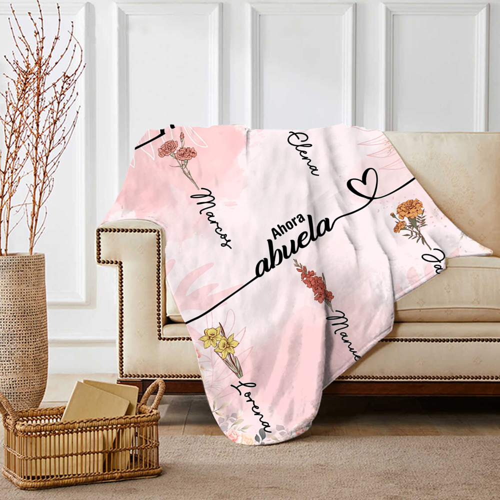 A mi abuela-Manta de buen calidad personalizada con 2-12 nombres y flores | Jessemade