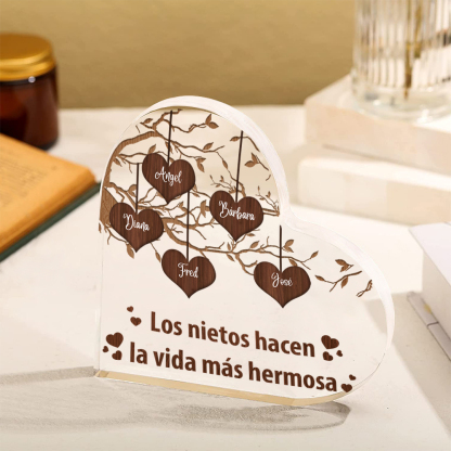 Abuela - Placa de acrílico en forma de corazón árbol de corazoncitos de abuela 1-8 nombres personalizados | Jessemade