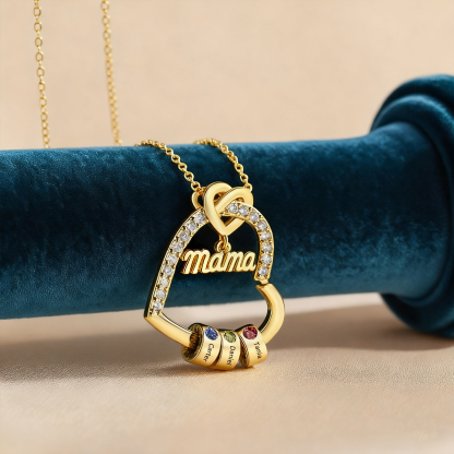 Collar en forma de corazón 1-5 nombres y piedras de nacimiento personalizados con colgante de "MAMÁ" color oro | Jessemade