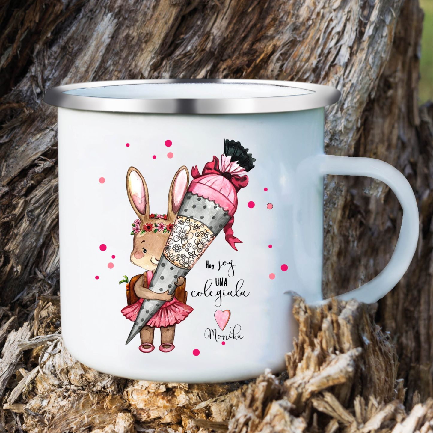 Vuelta al cole-Taza para niños "conejita" con 1 nombre personalizado