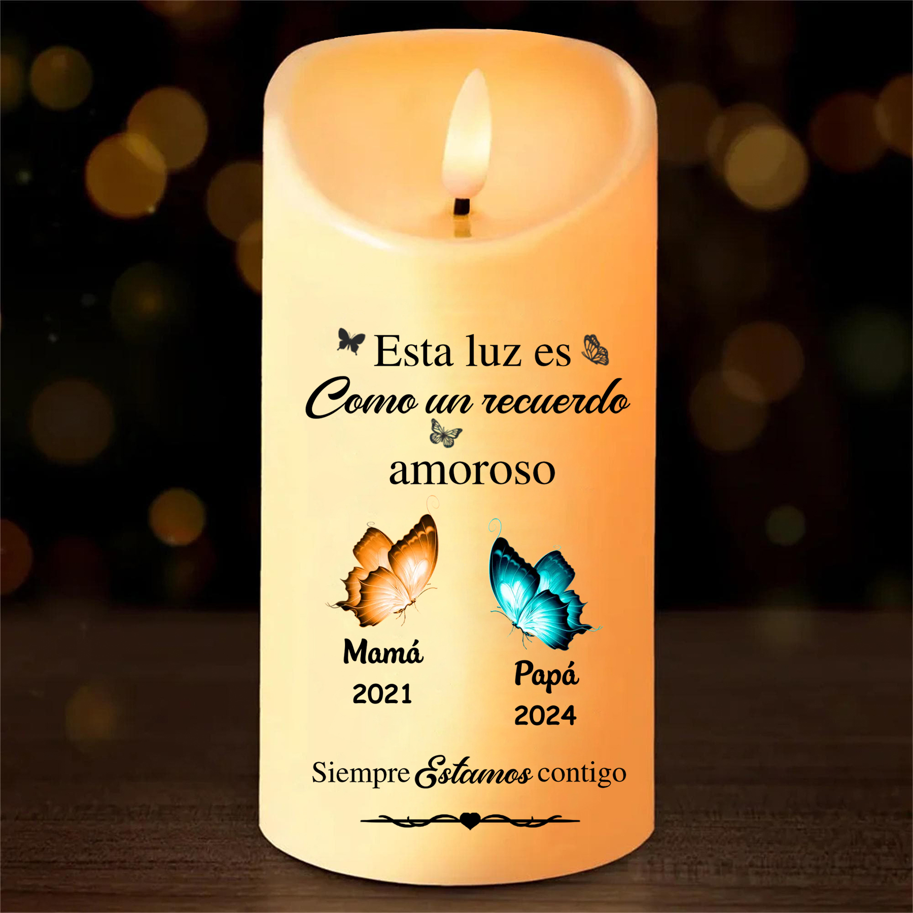 Vela Electrónica Personalizada en Memoria de Ser Querido con Nombres y Mariposas | Jessemade ES
