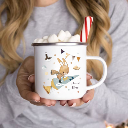 Vuelta al cole-Taza para niños "conejita" con 1 nombre personalizado
