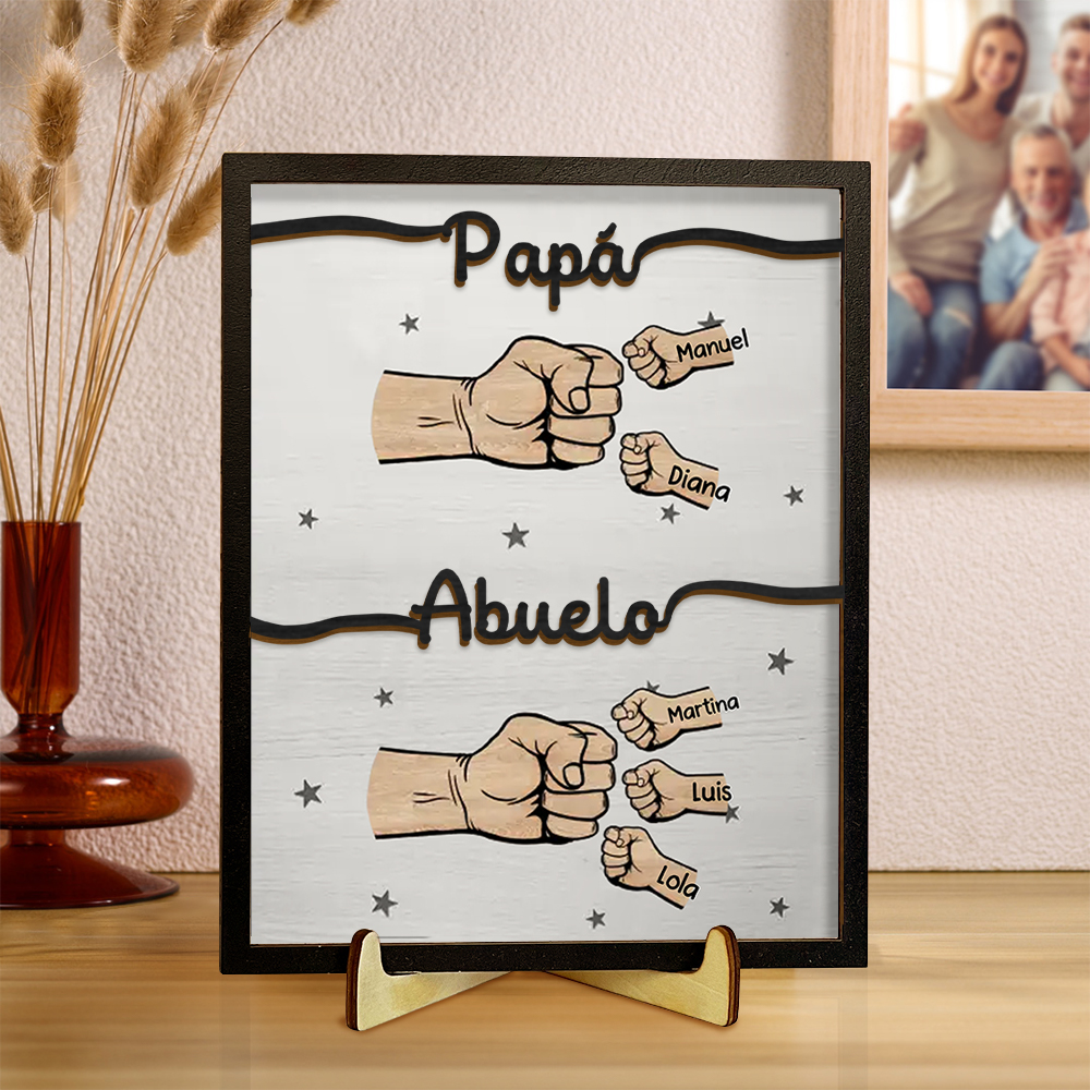 Decoración de Madera Personalizada para Abuelo | Puño con Puño y 2-14 Nombres | Jessemade ES
