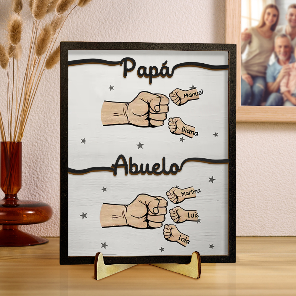 Decoración de Madera Personalizada para Abuelo | Puño con Puño y 2-14 Nombres | Jessemade ES