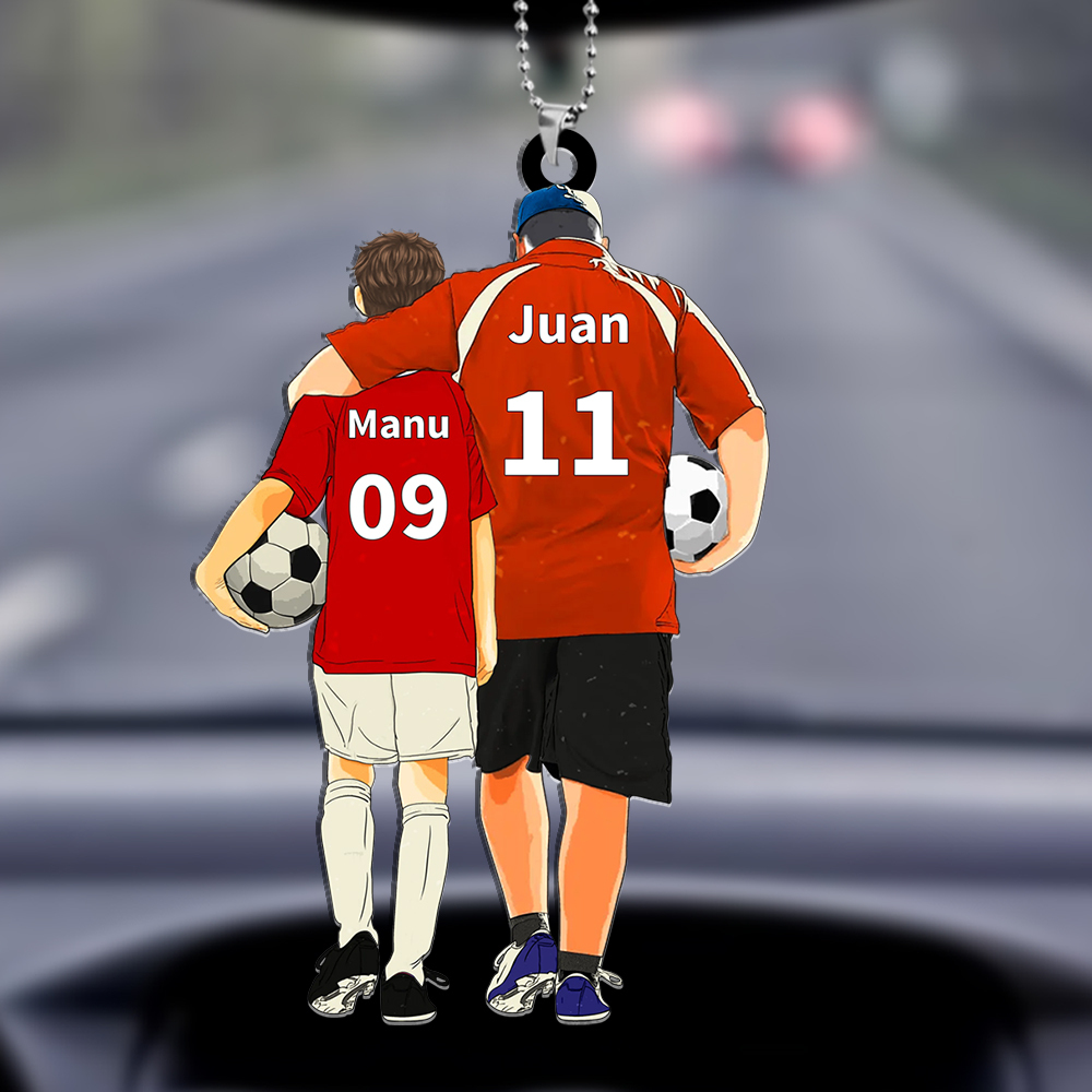 Llavero de Acrílico Personalizado – Papá e Hijo/Hija con Nombres y Números – Fútbol-Jessemade ES