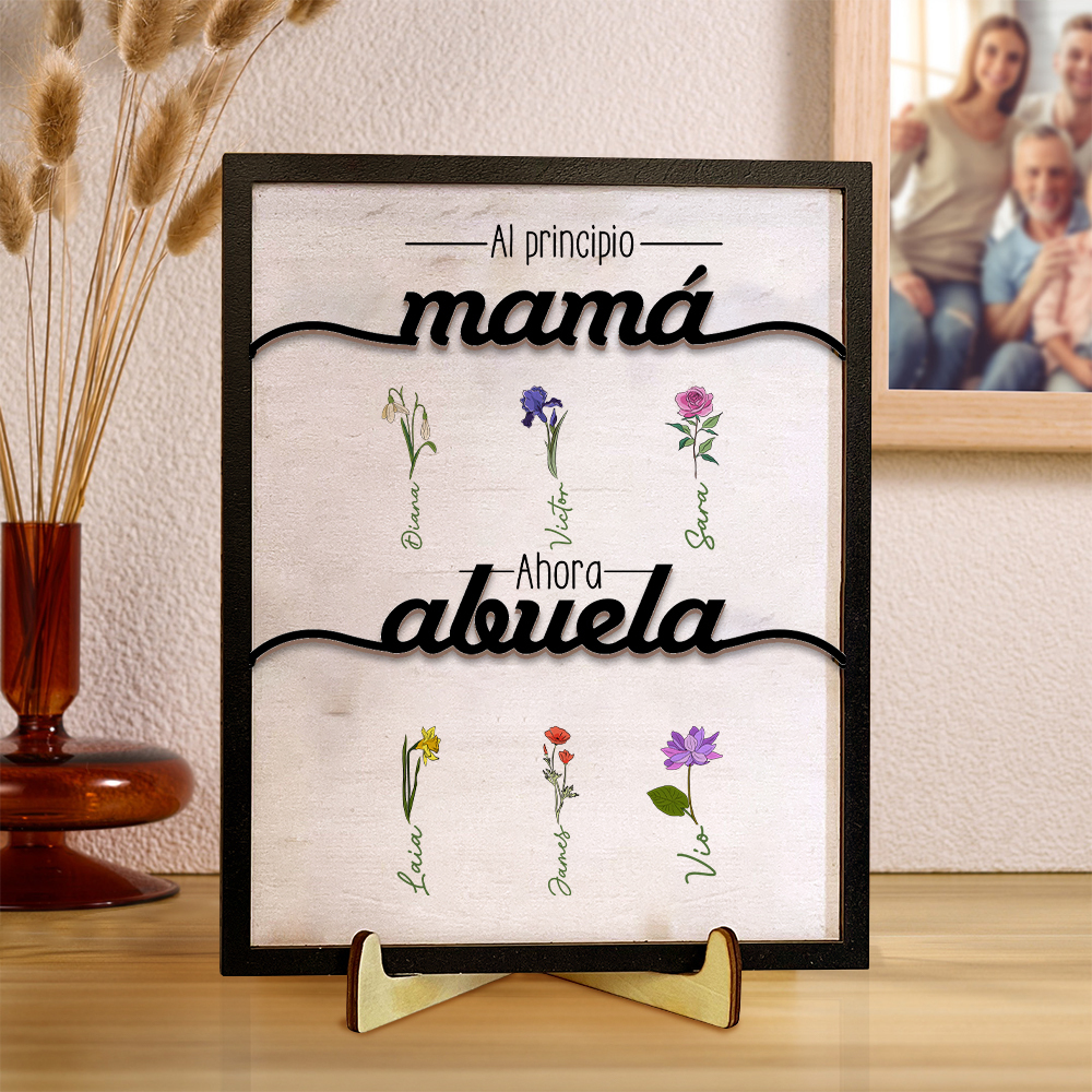 A mi abuela-Decoración de madera 2-12 nombres y flores de nacimiento personalizados | Jessemade