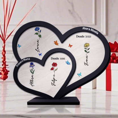 A mi abuela-Decoración de madera corazones entrelazados 2-10 nombres y flores de nacimiento personalizados | Jessemade