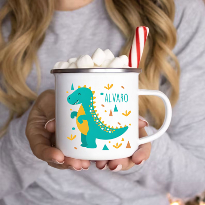 Vuelta al cole-Taza para niños "dinosaurio" con 1 nombre personalizado