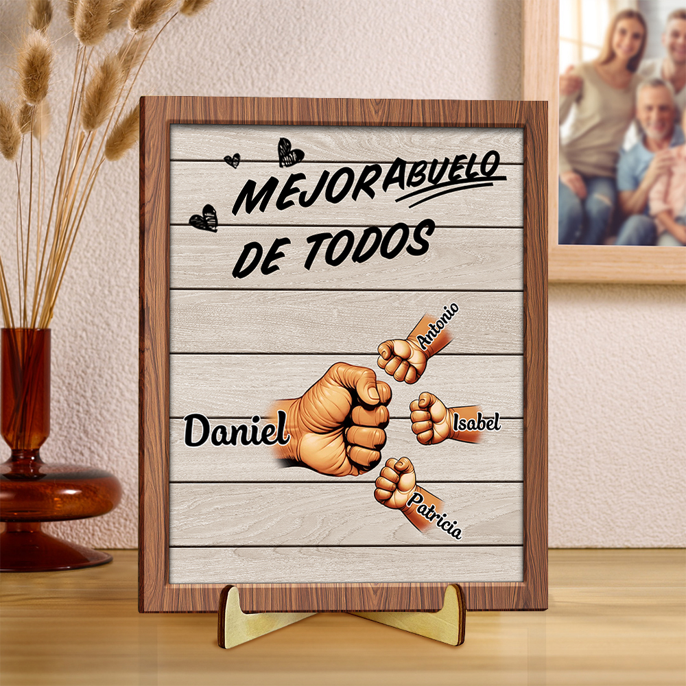 Lámina personalizada de puño con 2-9 nombres en madera, regalo único para papá o abuelo | Jessemade