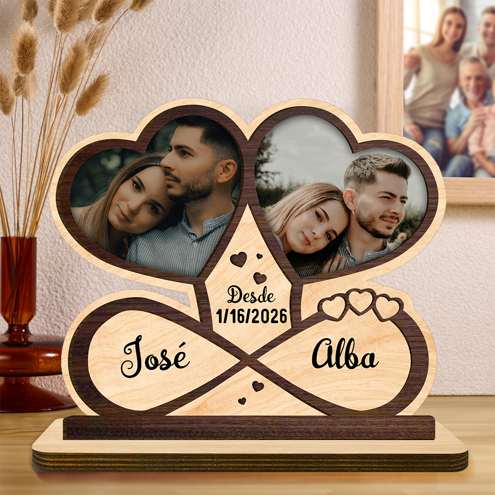 Placa de madera personalizada con forma de corazón, marco de fotos corazón infinito, regalo personalizado para cumpleaños, bodas, Día de San Valentín, decoración del hogar para parejas y enamorados | Jessemade