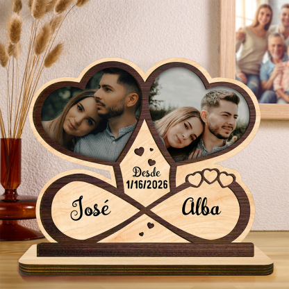 Placa de madera personalizada con forma de corazón, marco de fotos corazón infinito, regalo personalizado para cumpleaños, bodas, Día de San Valentín, decoración del hogar para parejas y enamorados | Jessemade