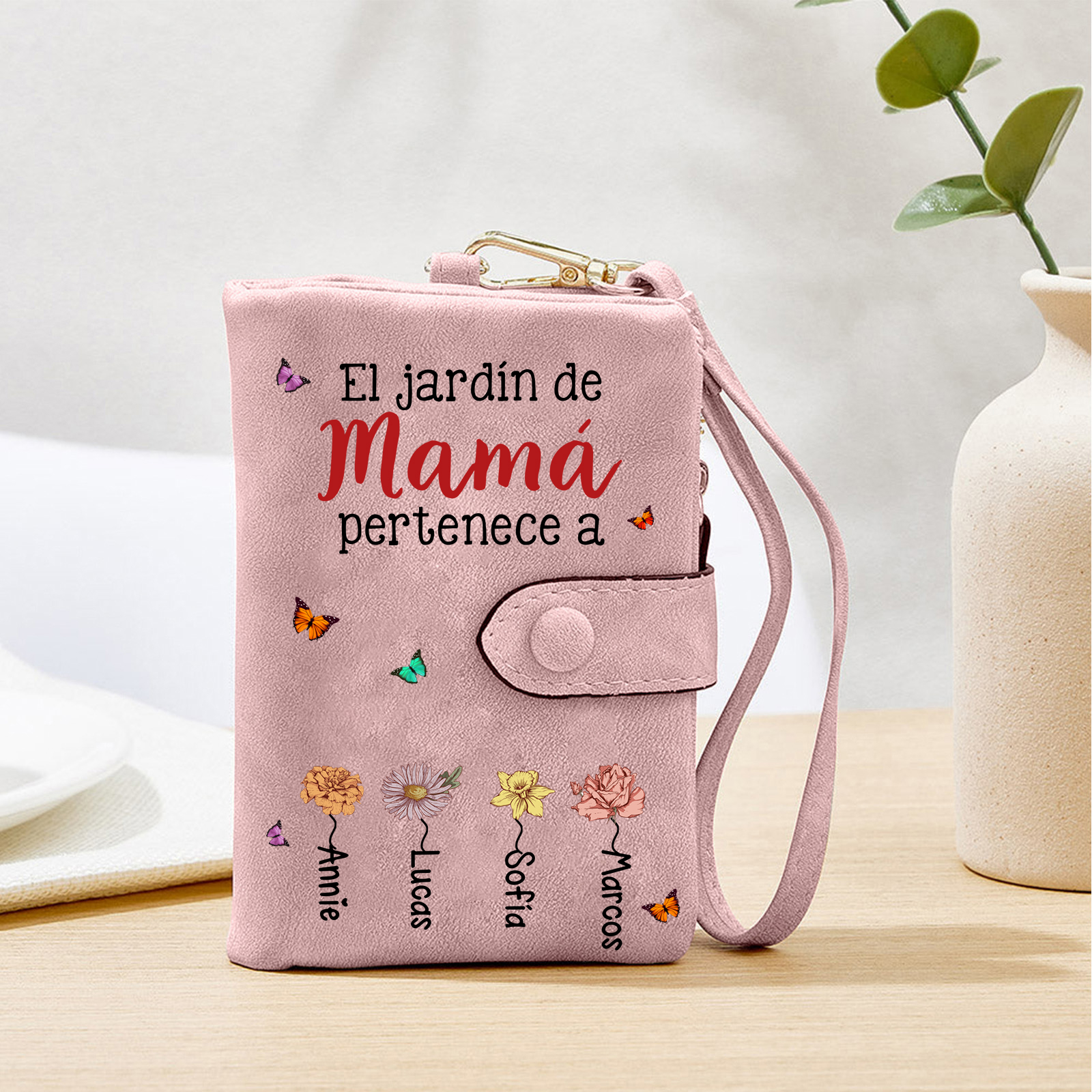 Cartera personalizada “El jardín de mamá/abuela” monedero de muñeca de piel sintética con estampado floral