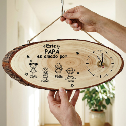 Reloj Personalizado de Madera con 1-10 Nombres y Figuras Infantiles, Regalo para Papá o Abuelo
