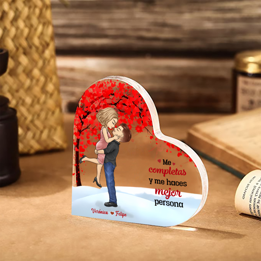 Placa de acrílico en forma de corazón para pareja con 2 nombres y figuras personalizados | Jessemade