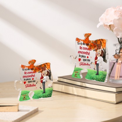 Placa de acrílico en forma de rompecabezas para pareja con 2 nombres y figuras personalizados | Jessemade