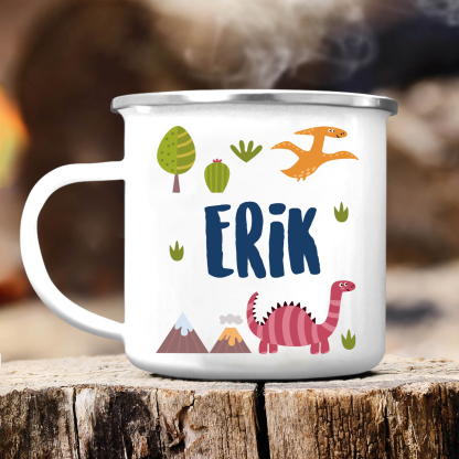 Vuelta al cole-Taza para niños "dinosaurios" con 1 nombre personalizado