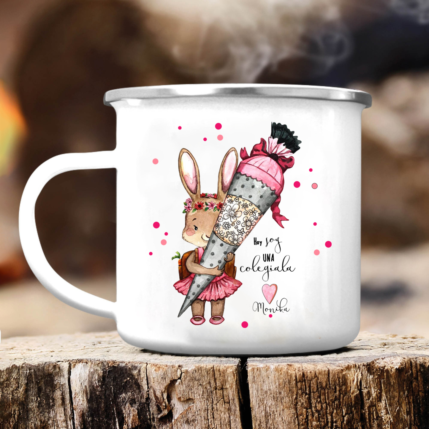 Vuelta al cole-Taza para niños "conejita" con 1 nombre personalizado