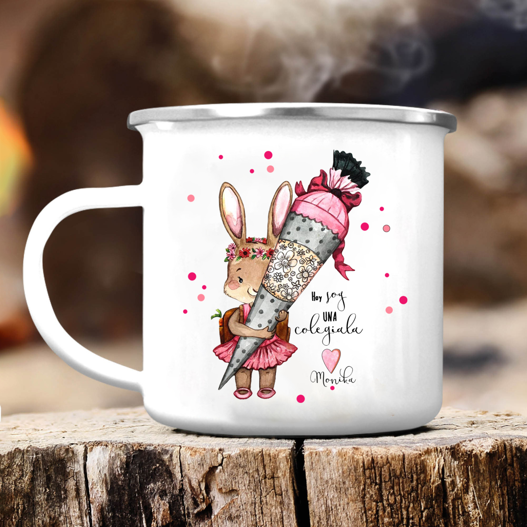 Vuelta al cole-Taza para niños "conejita" con 1 nombre personalizado