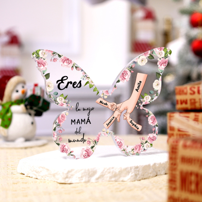 A mi mamá-Placa de acrílico en forma de mariposa mano con mano 4 nombres personalizados | Jessemade