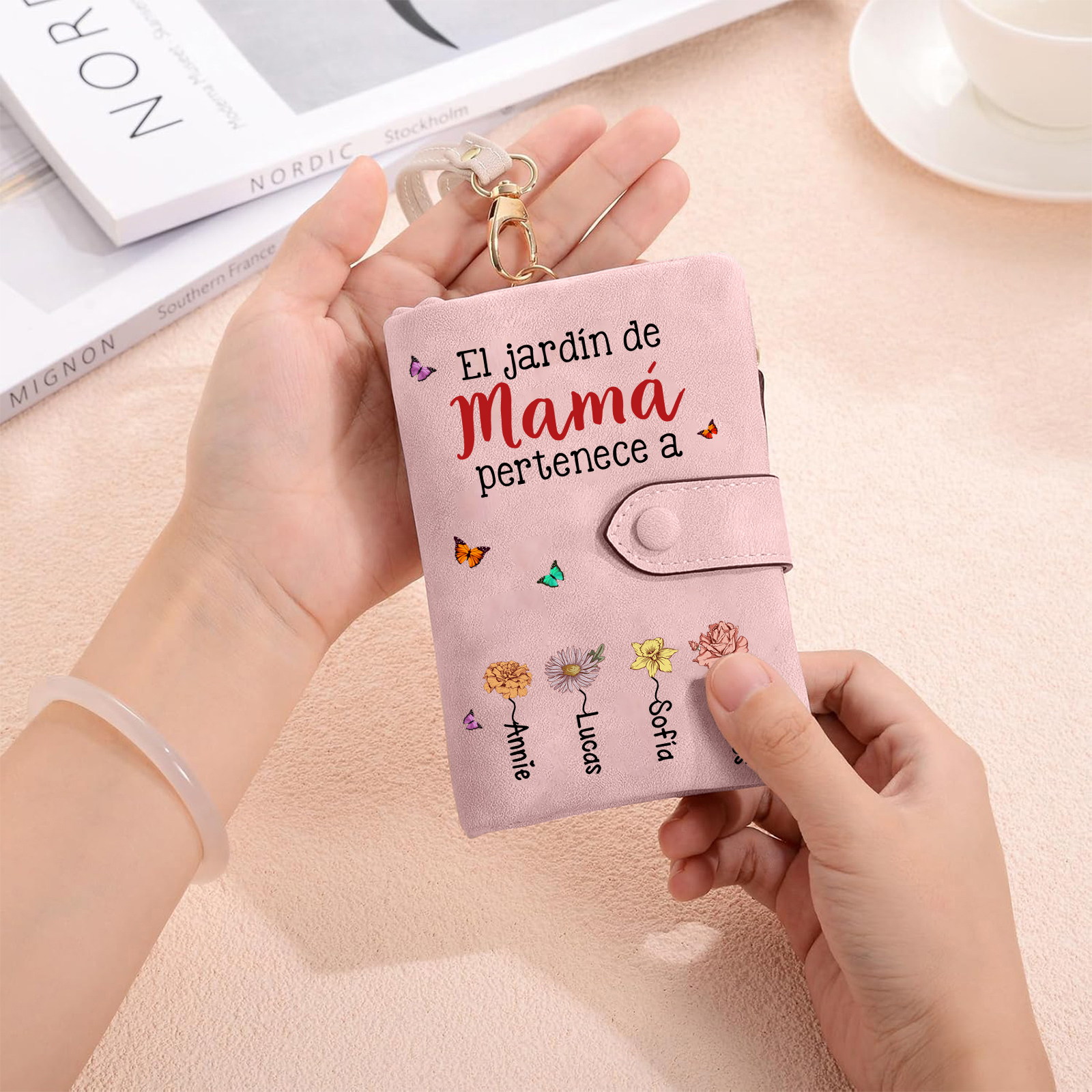 Cartera personalizada “El jardín de mamá/abuela” monedero de muñeca de piel sintética con estampado floral
