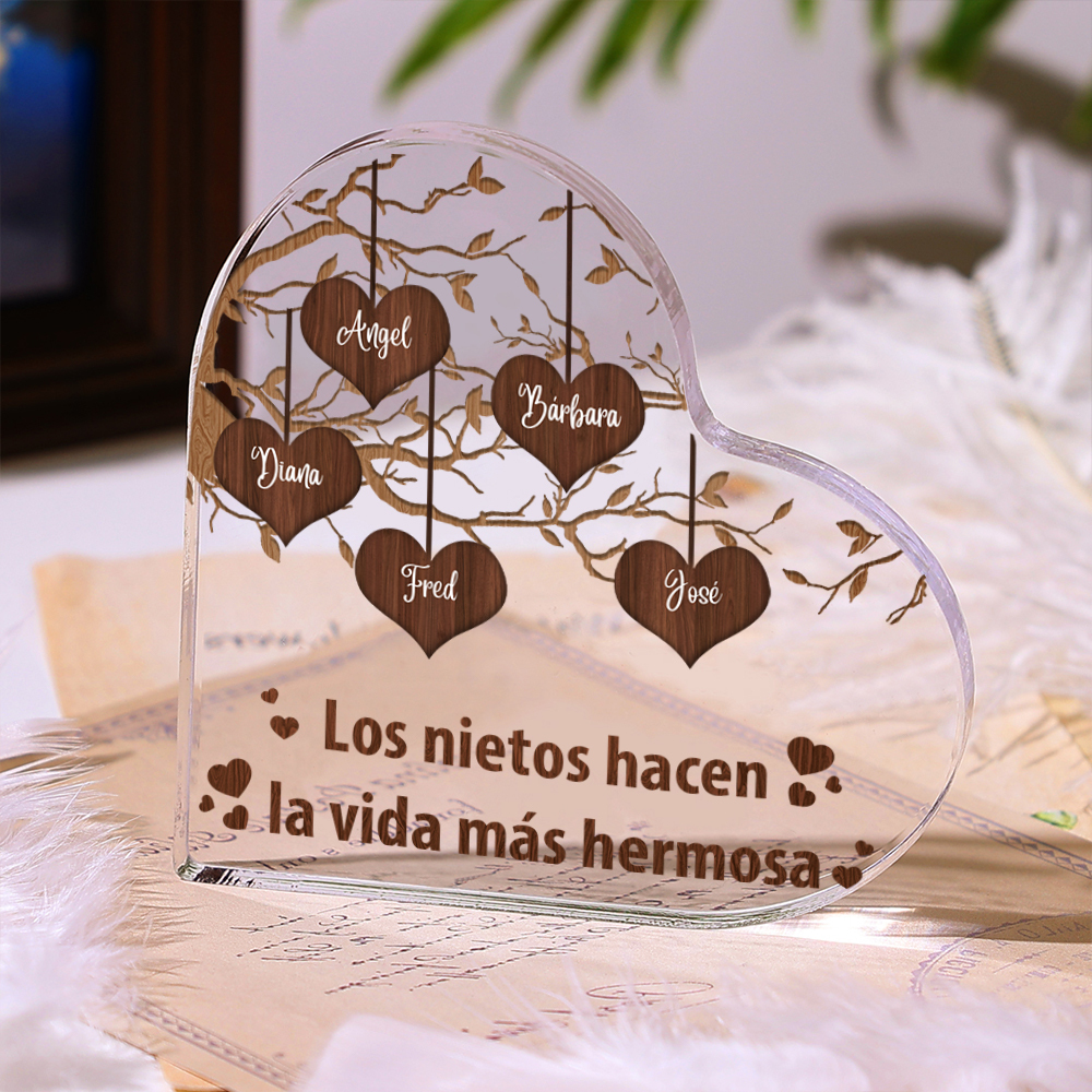 Abuela - Placa de acrílico en forma de corazón árbol de corazoncitos de abuela 1-8 nombres personalizados | Jessemade