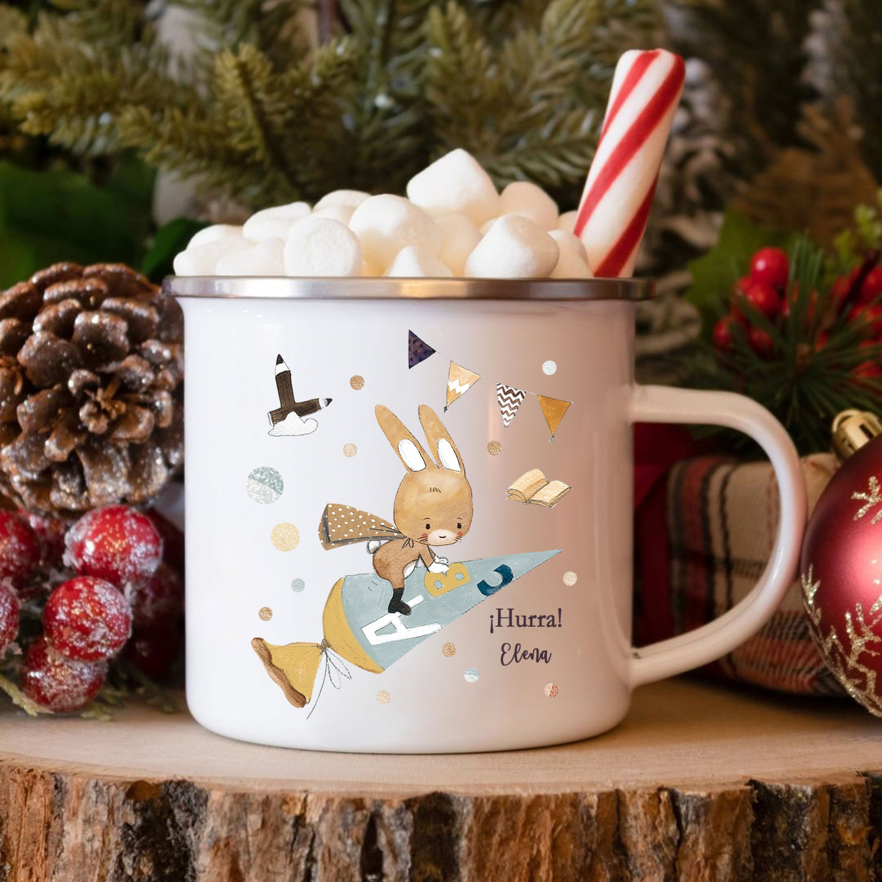 Vuelta al cole-Taza para niños "conejita" con 1 nombre personalizado
