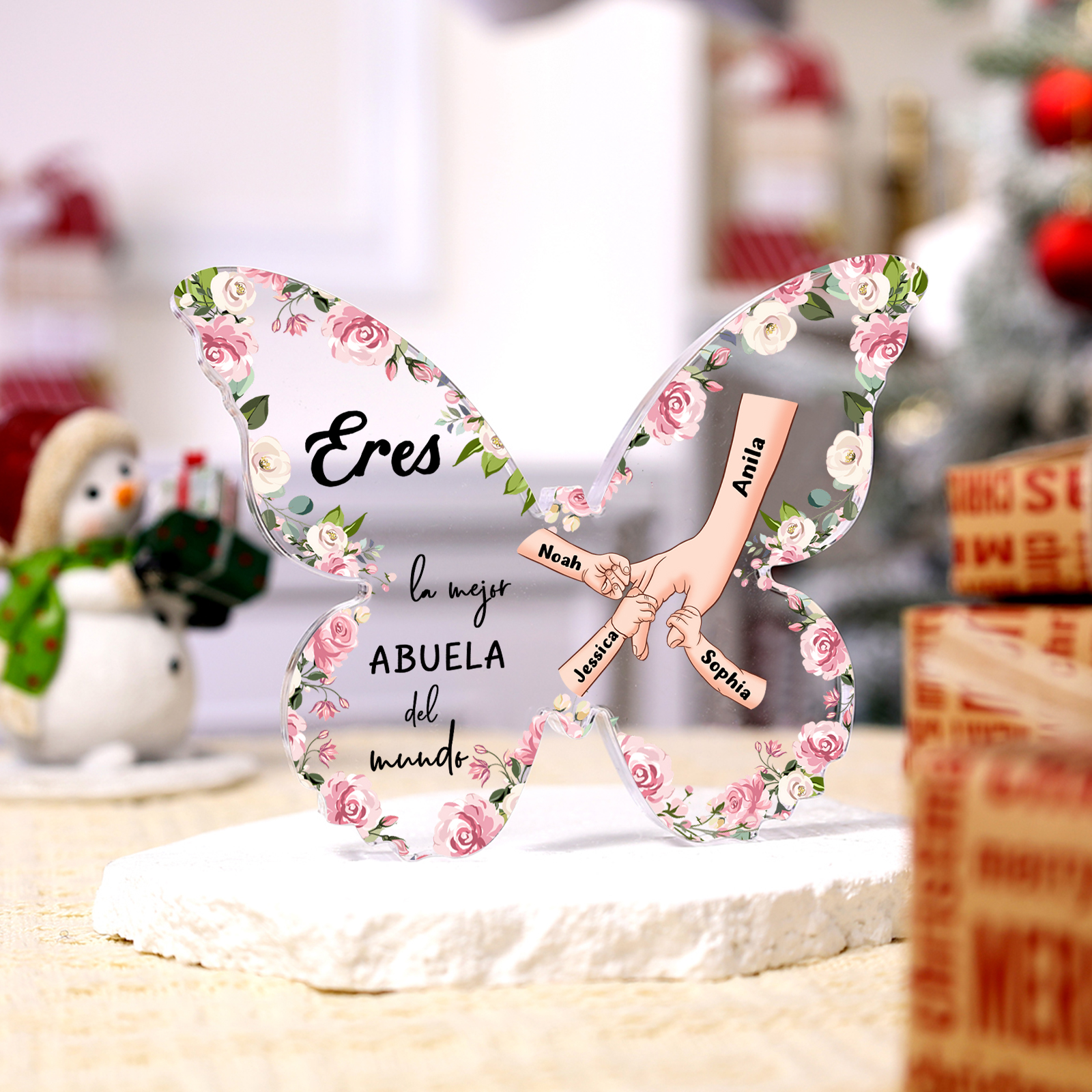 A mi abuela-Placa de acrílico mano con mano en forma de mariposa 4 nombres personalizados | Jessemade