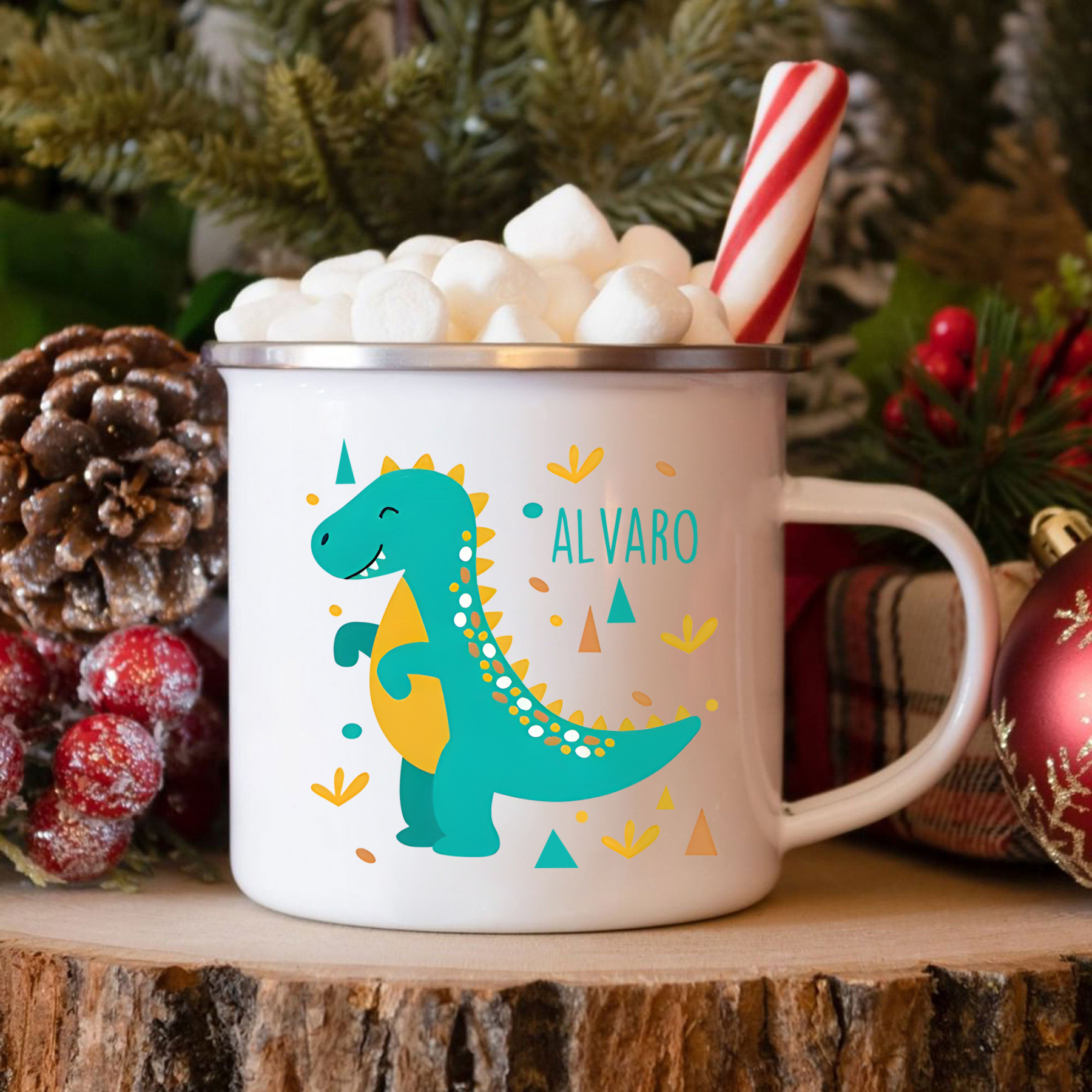 Vuelta al cole-Taza para niños "dinosaurio" con 1 nombre personalizado