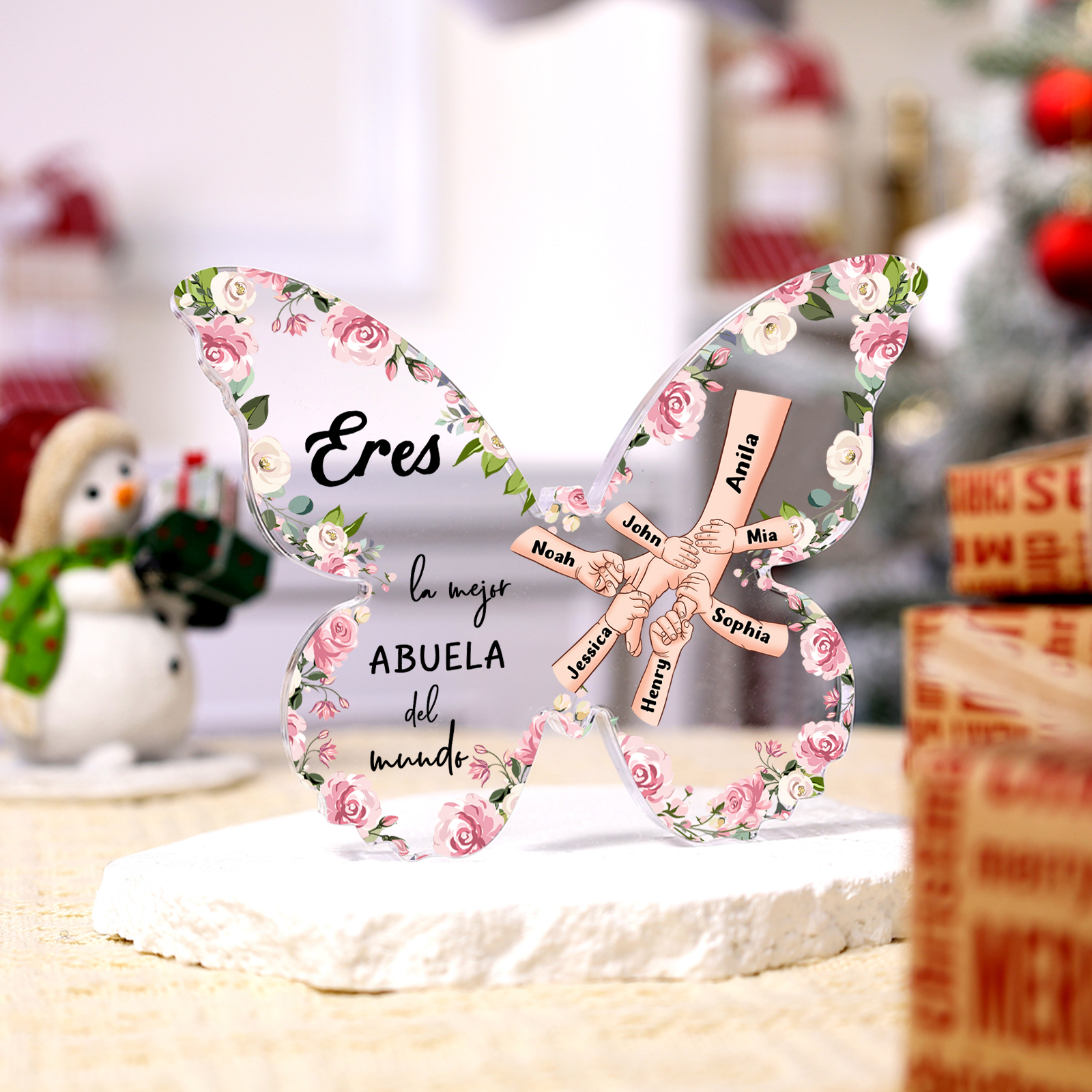 A mi abuela-Placa de acrílico mano con mano en forma de mariposa 7 nombres personalizados | Jessemade