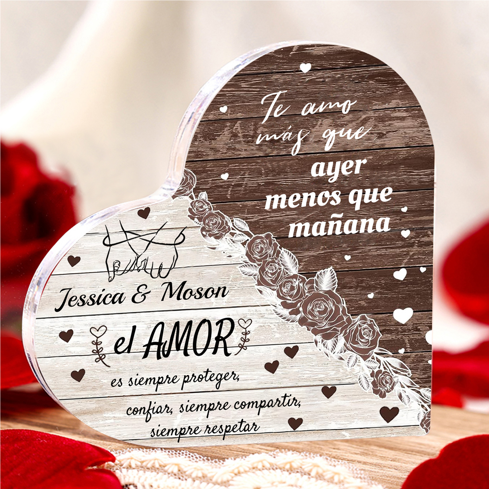 Placa de Acrílico Personalizada para Pareja con Forma de Corazón | JesseMade ES