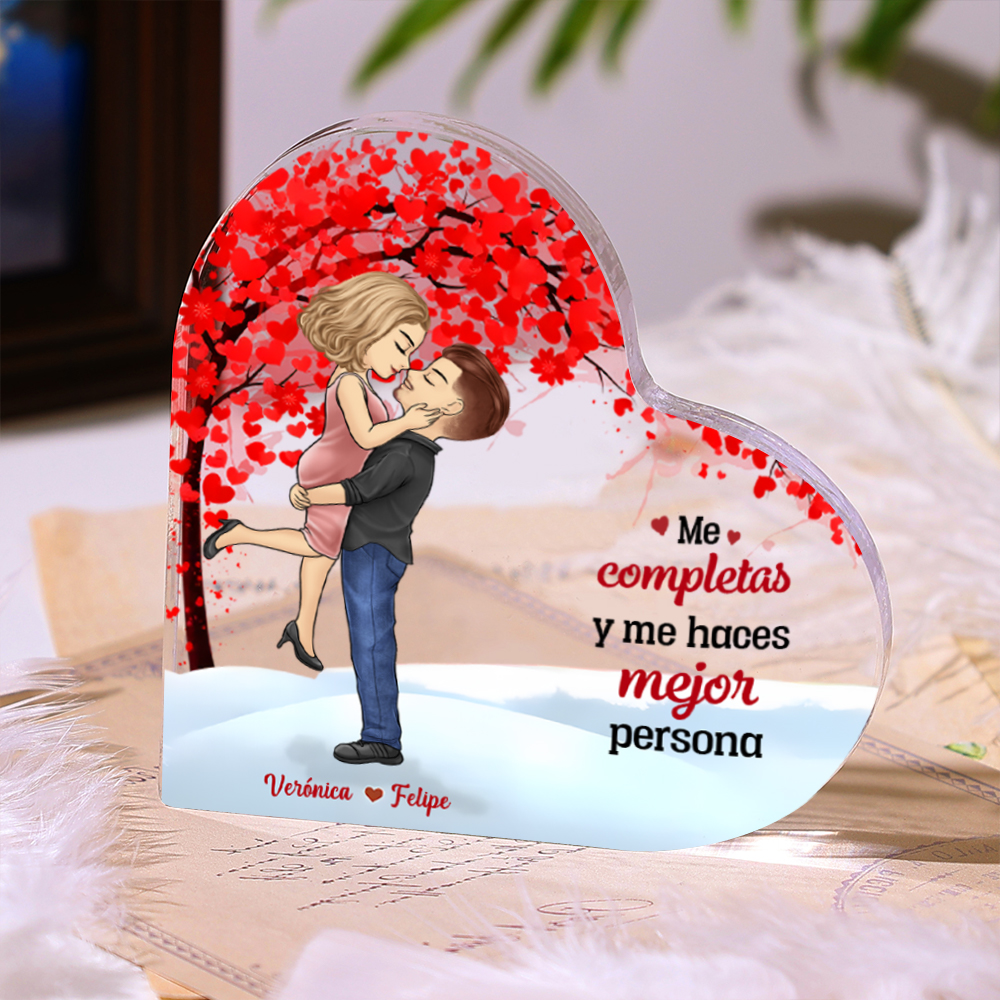 Placa de acrílico en forma de corazón para pareja con 2 nombres y figuras personalizados | Jessemade