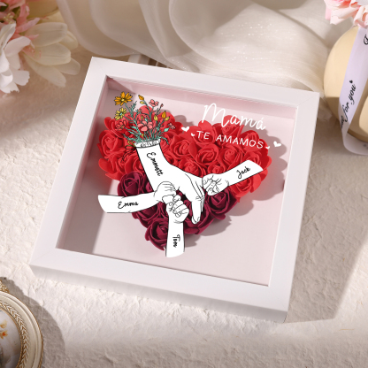 A mi mamá/abuela-Marco de flores de madera mano con mano personalizado con 4 nombres y 1 texto | Jessemade