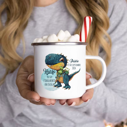 Vuelta al cole-Taza para niños "dinosaurio" con 1 nombre, fecha y año personalizados