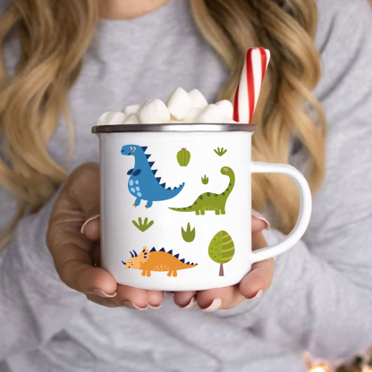 Vuelta al cole-Taza para niños "dinosaurios" con 1 nombre personalizado