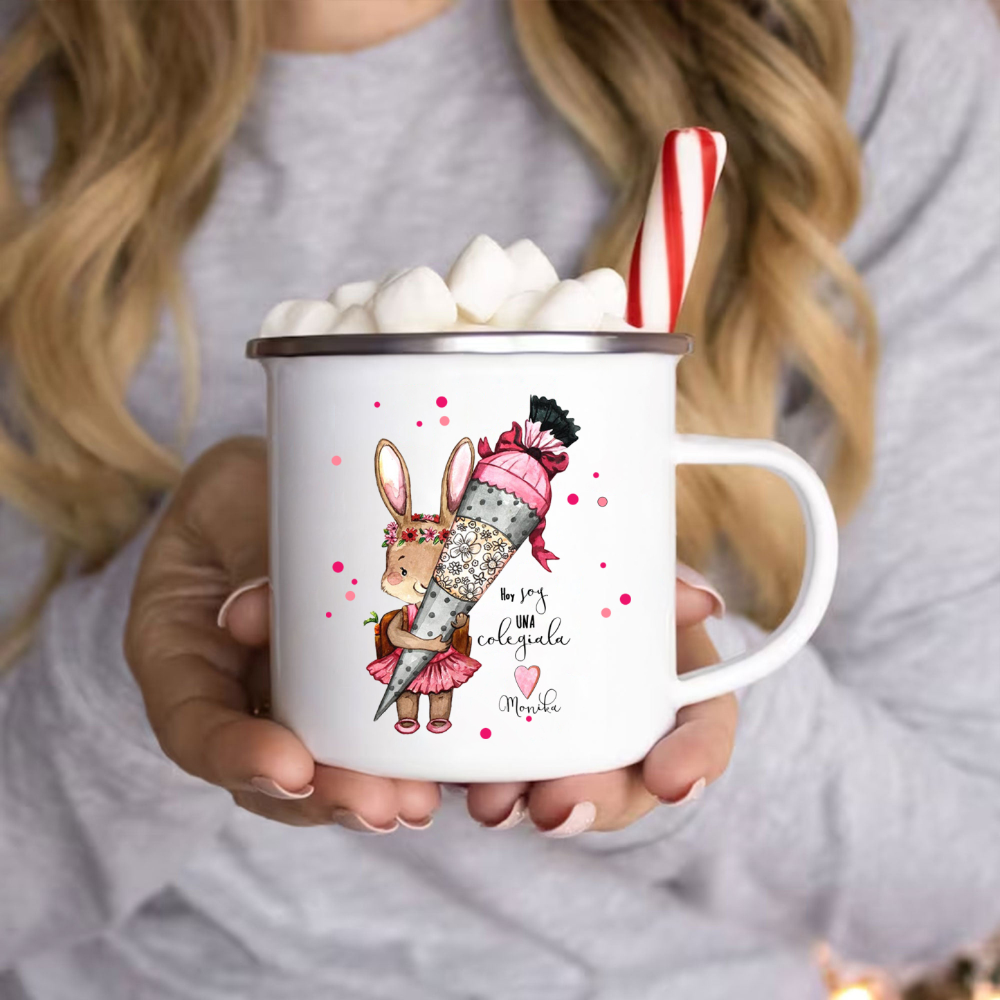 Vuelta al cole-Taza para niños "conejita" con 1 nombre personalizado