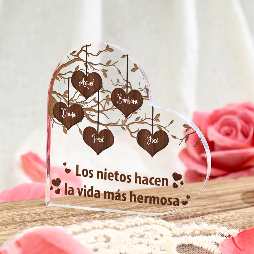 Abuela - Placa de acrílico en forma de corazón árbol de corazoncitos de abuela 1-8 nombres personalizados | Jessemade