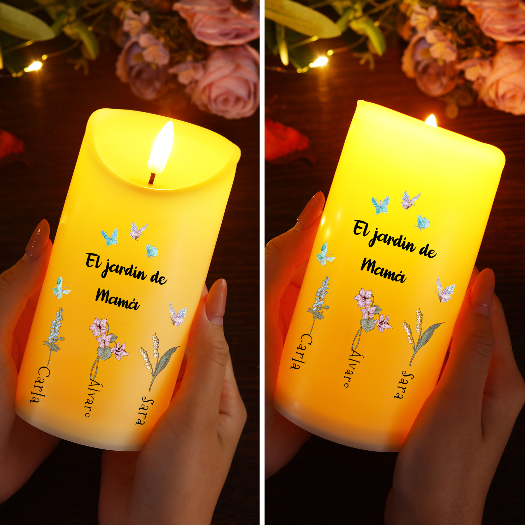 A mi abuela/mamá-Vela electrónica el jardín de mamá o abuela 1-6 nombres y flores personalizados | Jessemade