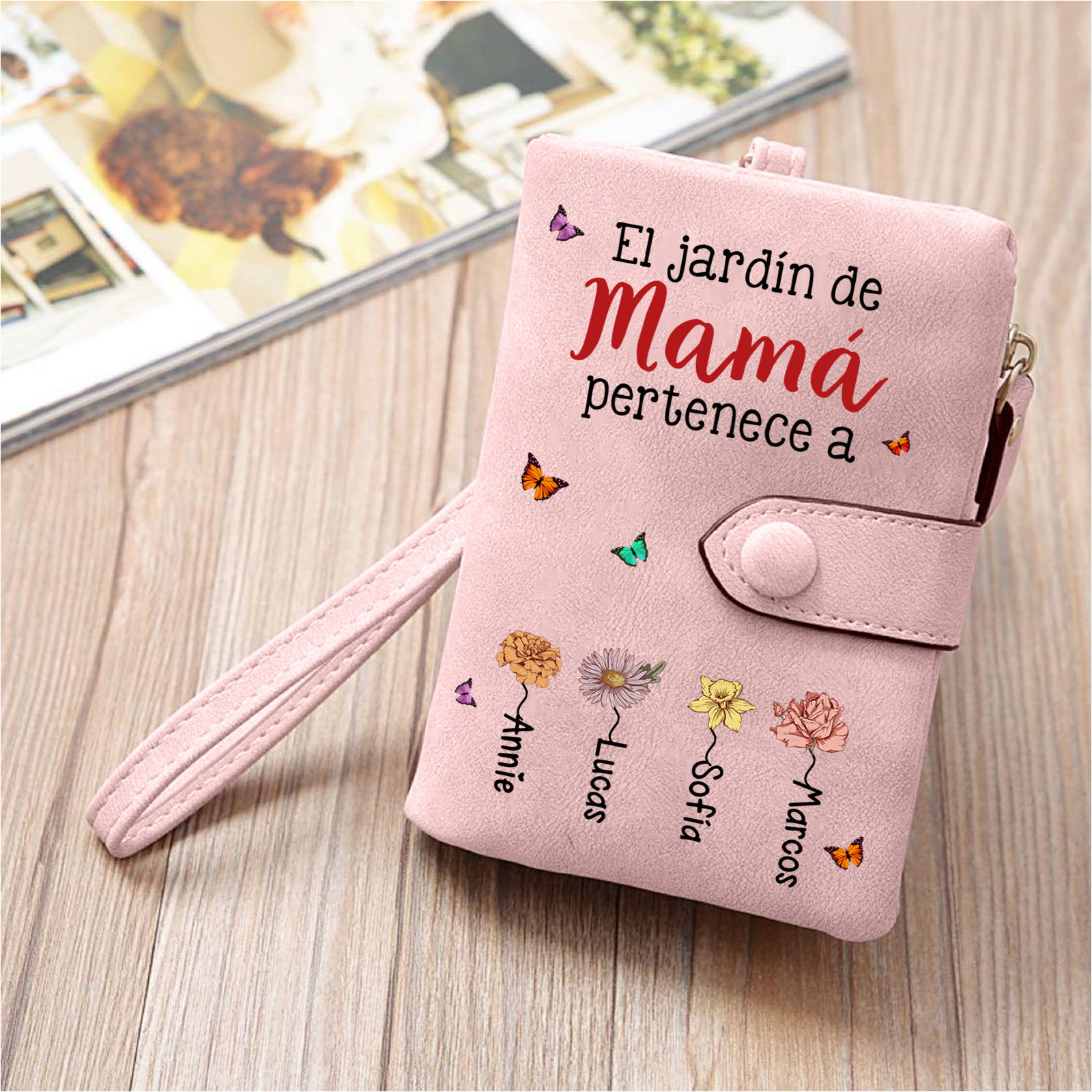 Cartera personalizada “El jardín de mamá/abuela” monedero de muñeca de piel sintética con estampado floral