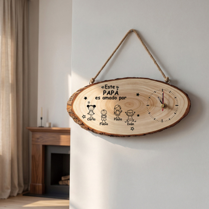 Reloj Personalizado de Madera con 1-10 Nombres y Figuras Infantiles, Regalo para Papá o Abuelo